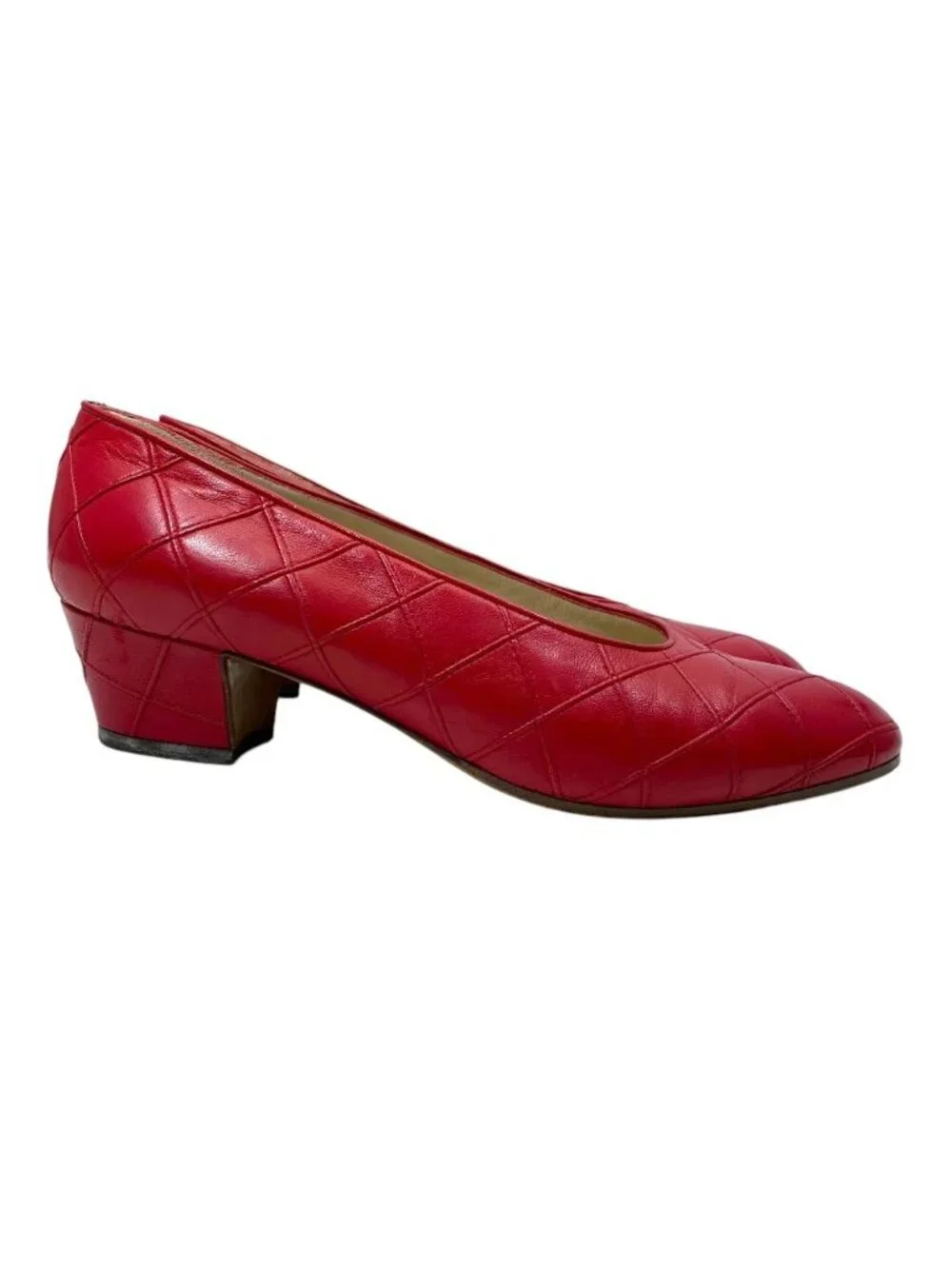Chanel Quilted Pumps Leather Red High Quality Daily Practical Heel